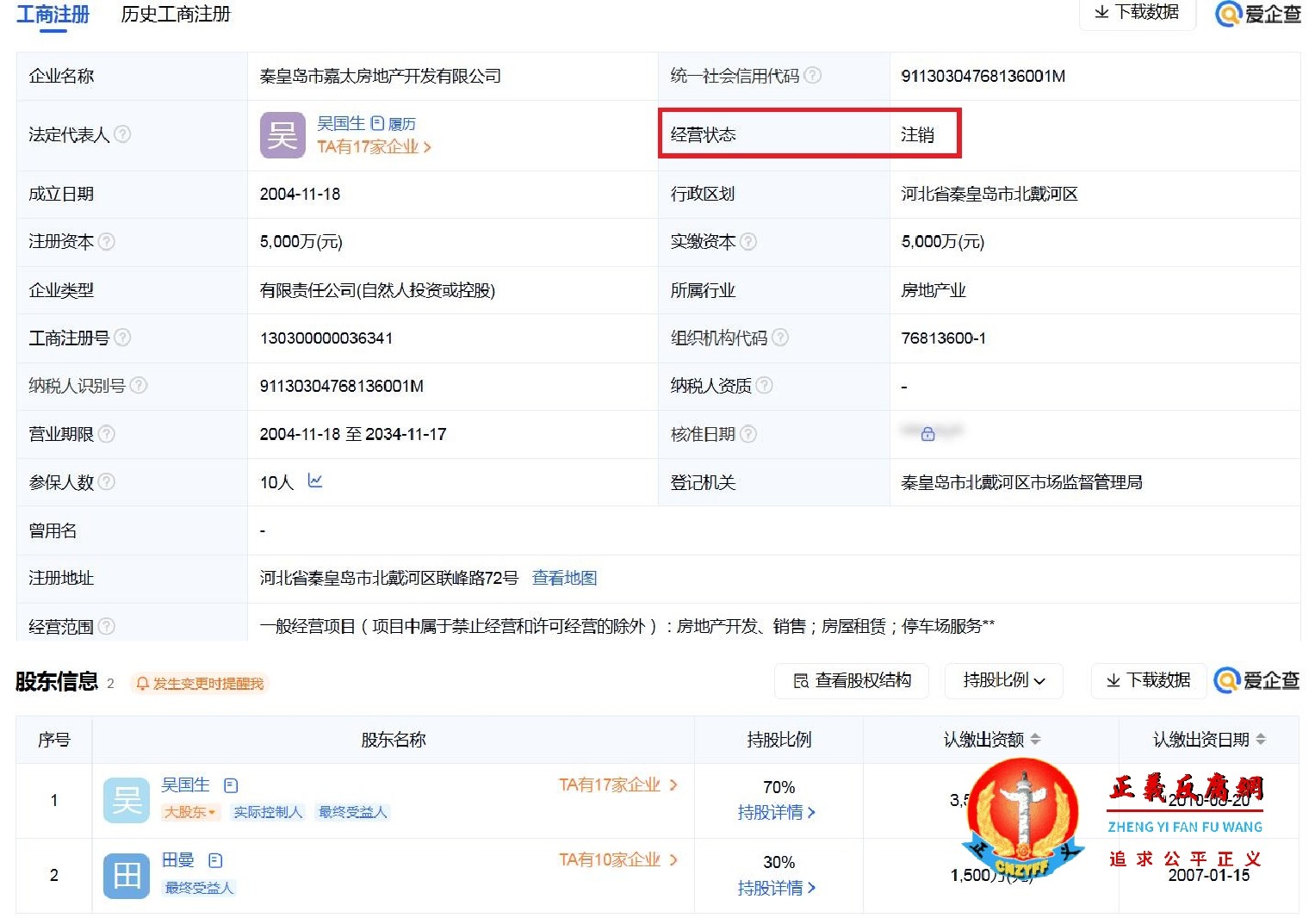 秦皇岛市嘉太房地产开发有限公司工商注册显示已注销。.jpg 秦皇岛市嘉太房地产开发有限公司工商注册显示已注销。.jpg